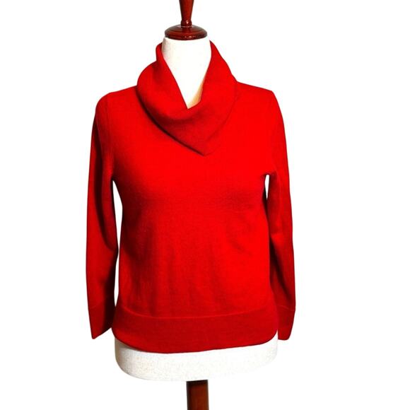 Talbots sweater red pure 100% merino wool cowl neck pull on long sleeve Sz L - Picture 1 of 6
